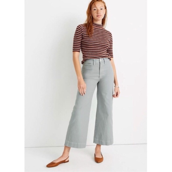 Madewell Emmett Wide Leg Crop high rise denim size 26 sea foam green blue - Picture 1 of 8